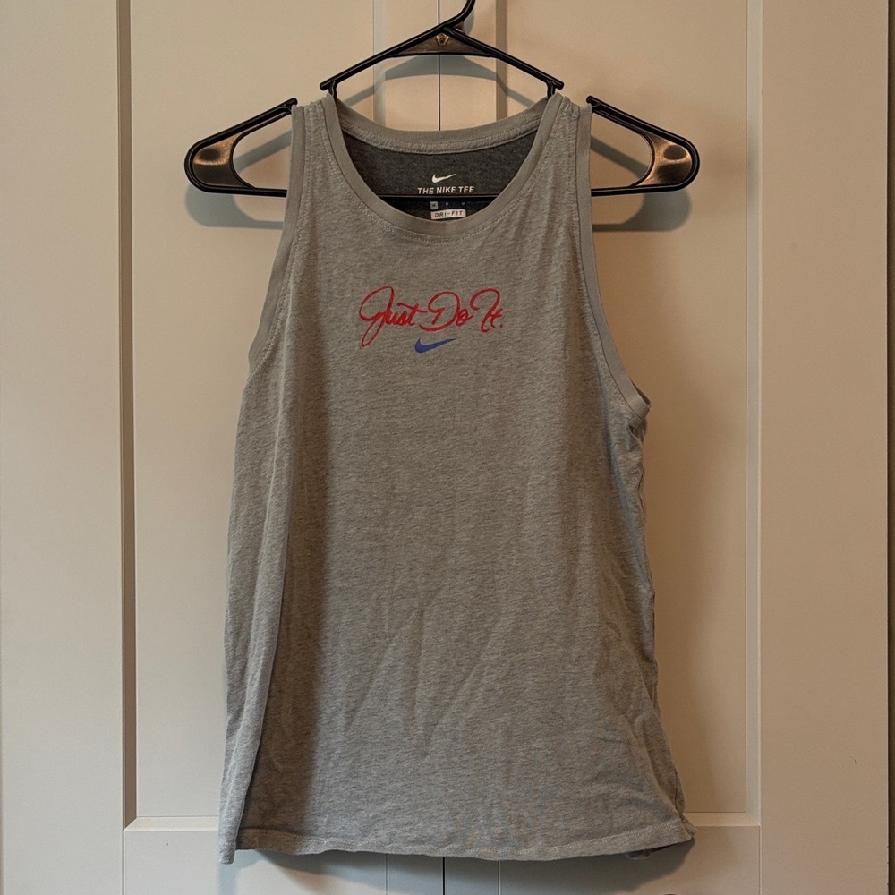 Nike Heather Gray Tank Top with Red and Blue Accents